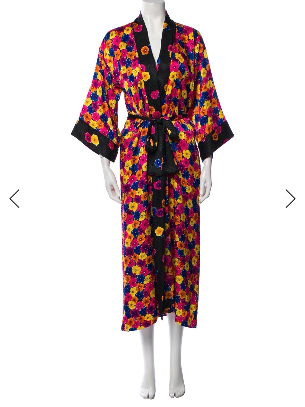 Rare Vintage Christian Dior Floral Satin Robe Lingerie 80s Petite Small